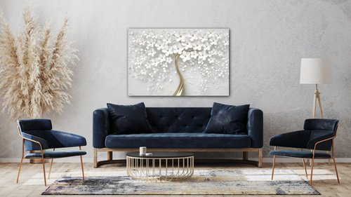Tablou White tree with flowers - 60 x 40 cm