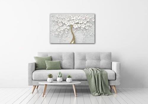 Tablou White tree with flowers - 60 x 40 cm