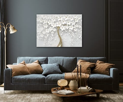 Tablou White tree with flowers - 70 x 50 cm