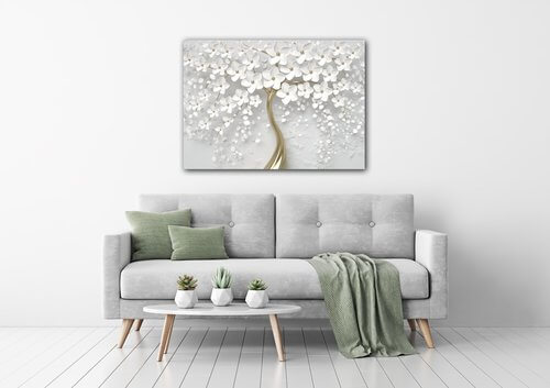 Tablou White tree with flowers - 70 x 50 cm