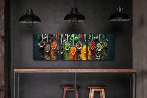 Tablou Teaspoons and spice - 90 x 30 cm (3-piese)
