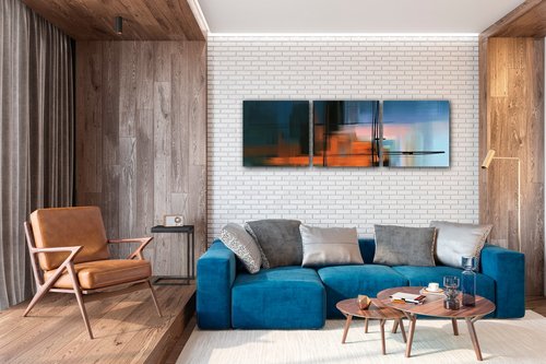 Tablou Abstract design blue - 90 x 30 cm (3-piese)