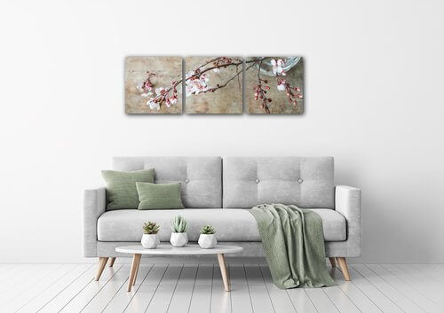 Tablou Pink blossom - 90 x 30 cm (3-piese)