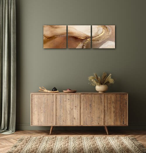 Tablou Golden Beige Fluid - 90 x 30 cm (3-piese)