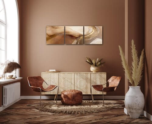 Tablou Golden Beige Fluid - 90 x 30 cm (3-piese)