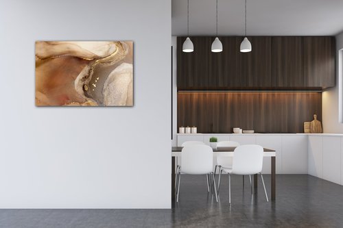 Tablou Golden Beige Fluid - 90 x 60 cm