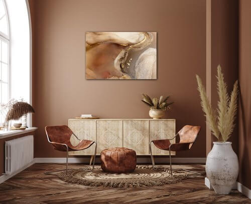 Tablou Golden Beige Fluid - 90 x 60 cm