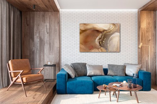 Tablou Golden Beige Fluid - 70 x 50 cm