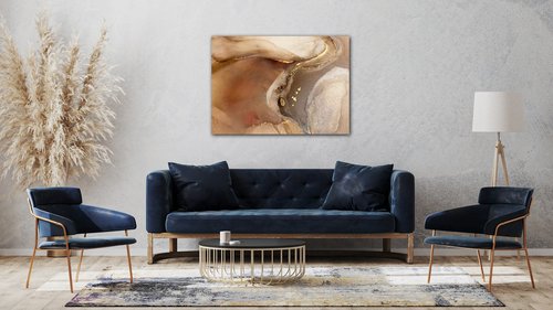 Tablou Golden Beige Fluid - 70 x 50 cm