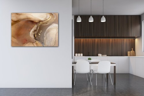 Tablou Golden Beige Fluid - 70 x 50 cm