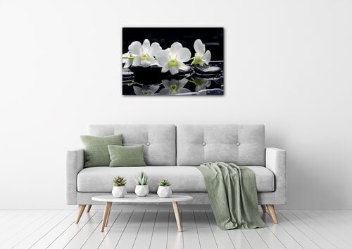 Tablou White orchids black background - 60 x 40 cm