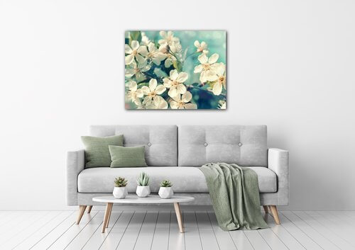 Tablou Blue background cherry blossom - 90 x 70 cm