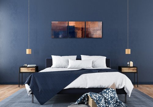 Tablou Orange blue beige abstrakt - 90 x 30 cm (3-piese)