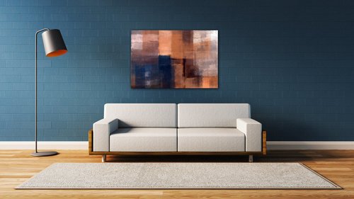 Tablou Orange blue beige abstrakt - 90 x 60 cm