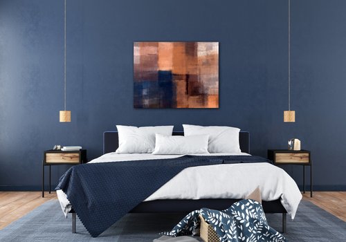 Tablou Orange blue beige abstrakt - 90 x 70 cm