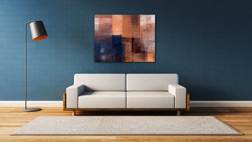 Tablou Orange blue beige abstrakt - 90 x 70 cm