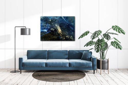Tablou Dark blue gold abstrakt - 70 x 50 cm