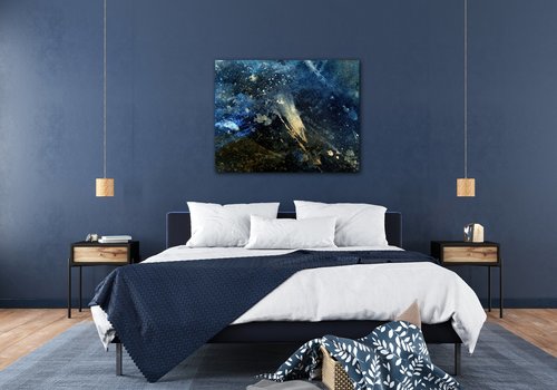 Tablou Dark blue gold abstrakt - 90 x 70 cm