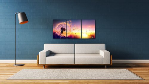 Tablou Dandelion and sunset - 150 x 70 cm (3-piese)