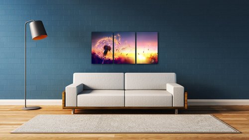 Tablou Dandelion and sunset - 120 x 60 cm (3-piese)