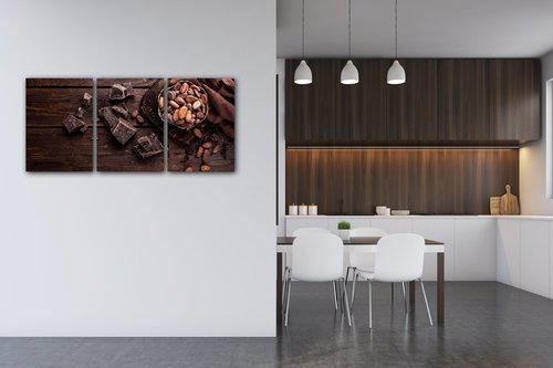 Tablou Chocolate on wood - 150 x 70 cm (3-piese)