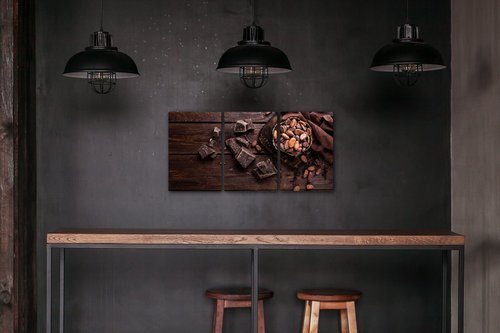 Tablou Chocolate on wood - 120 x 60 cm (3-piese)