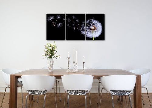 Tablou Dandelion black and green - 150 x 70 cm (3-piese)