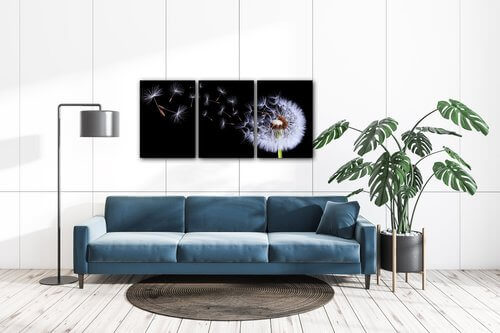 Tablou Dandelion black and green - 150 x 70 cm (3-piese)