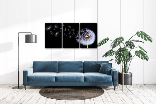 Tablou Dandelion black and green - 120 x 60 cm (3-piese)