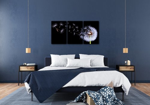 Tablou Dandelion black and green - 120 x 60 cm (3-piese)