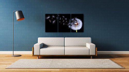 Tablou Dandelion black and green - 120 x 60 cm (3-piese)