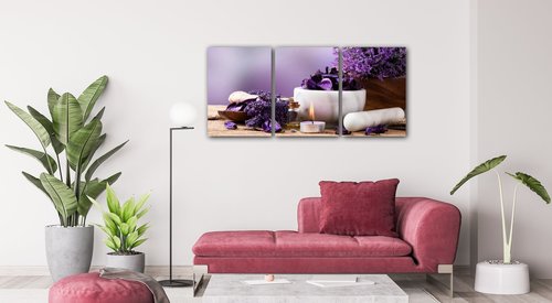 Tablou Lavender still life - 150 x 70 cm (3-piese)