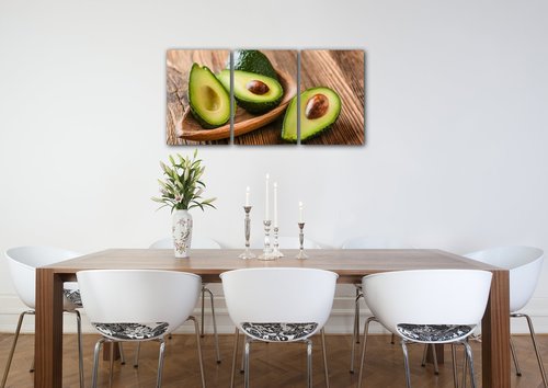 Tablou Avocados on wood - 120 x 60 cm (3-piese)