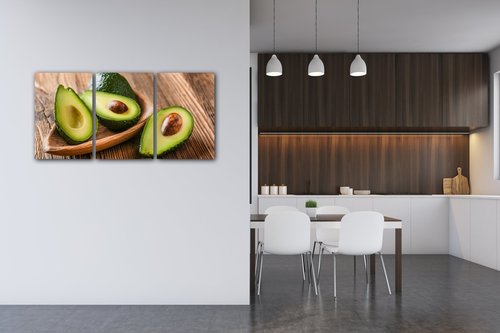 Tablou Avocados on wood - 120 x 60 cm (3-piese)