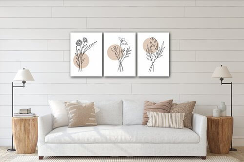 Tablou Flowers lines - 150 x 70 cm (3-piese)