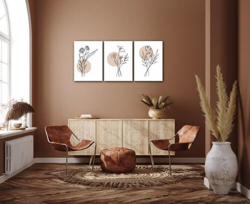 Tablou Flowers lines - 150 x 70 cm (3-piese)