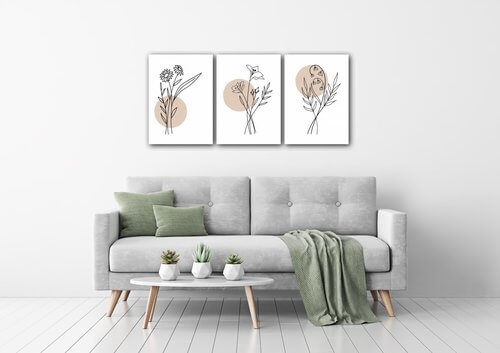 Tablou Flowers lines - 150 x 70 cm (3-piese)