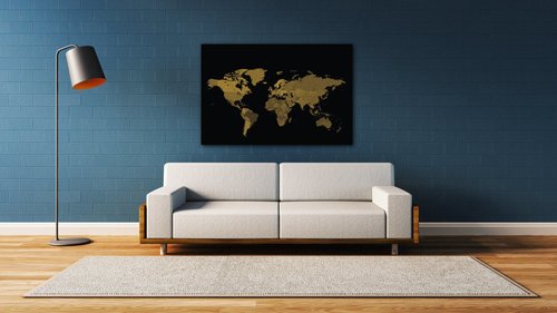 Tablou World map golden black - 90 x 60 cm