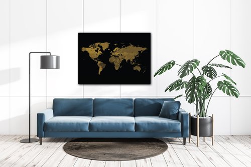 Tablou World map golden black - 70 x 50 cm
