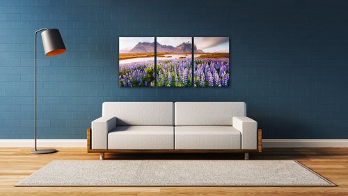 Tablou Lila blossoming flowers - 150 x 70 cm (3-piese)