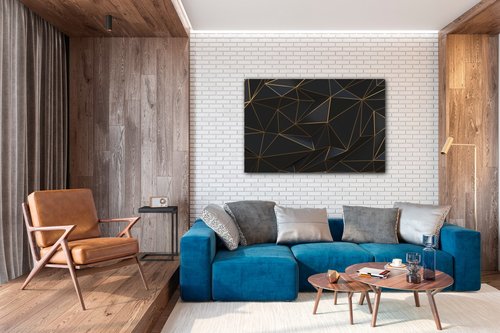 Tablou Golden triangles abstract - 90 x 60 cm