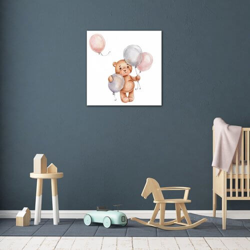Obraz Teddy bear with colorful balloons - 40 x 40 cm
