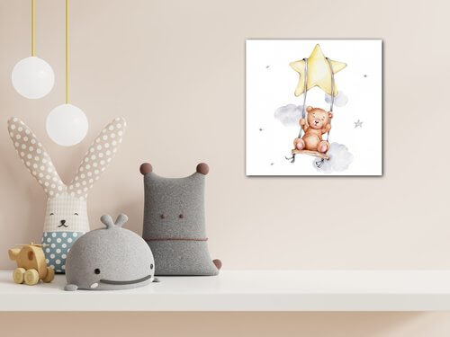 Obraz Teddy bear on a swing - 30 x 30 cm