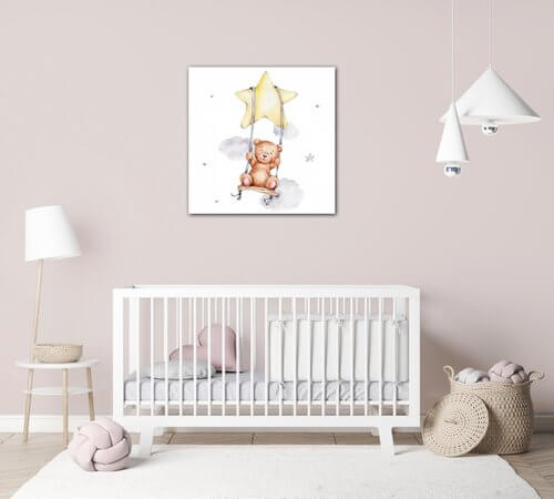 Obraz Teddy bear on a swing - 30 x 30 cm