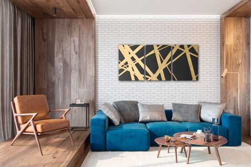 Tablou Abstract golden lines - 150 x 70 cm (3-piese)