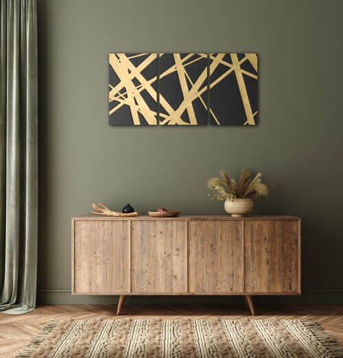 Tablou Abstract golden lines - 120 x 60 cm (3-piese)
