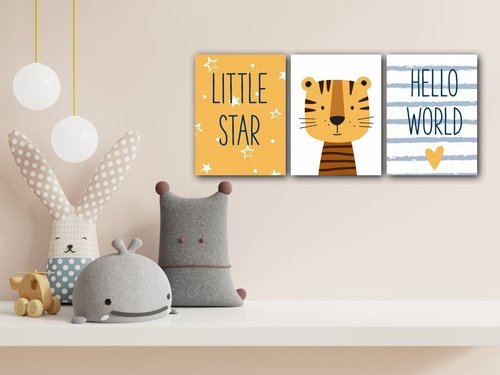 Obraz Little tiger set - 90 x 40 cm (3-piese)