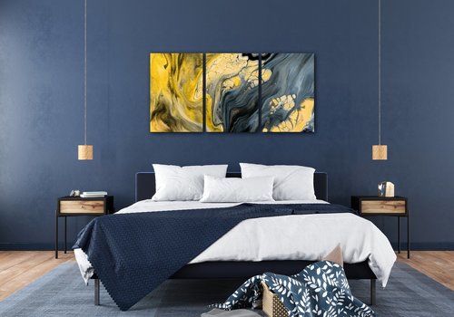 Tablou Yellow grey abstract2 - 120 x 60 cm (3-piese)