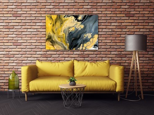 Tablou Yellow grey abstract2 - 90 x 60 cm