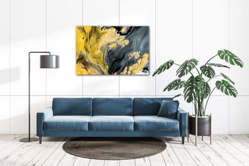 Tablou Yellow grey abstract2 - 90 x 60 cm